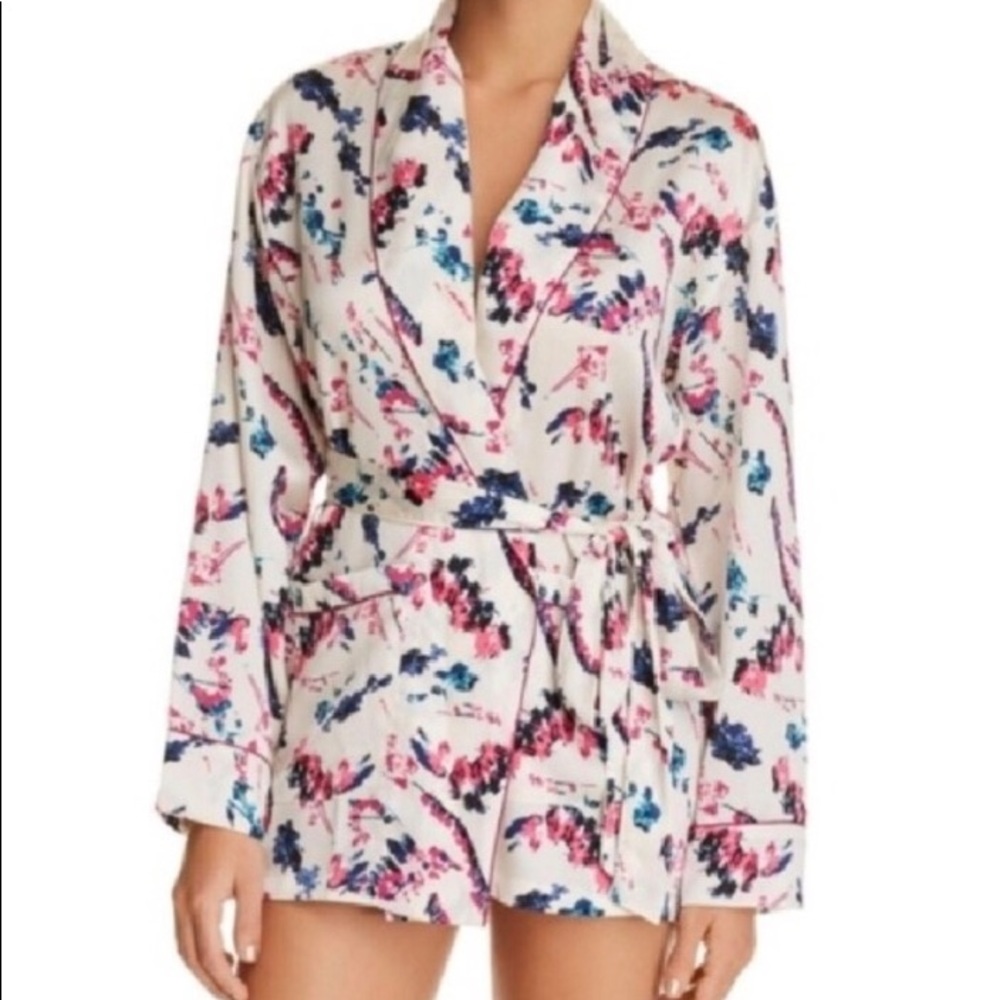 Sam Edelman Abstract Floral Satin Smoking Jacket